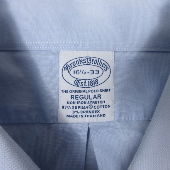 Brooks Brothers Shirt Mens L 16.5 33 Blue Solid Stretch Regular Dress Button Up - Picture 3 of 9